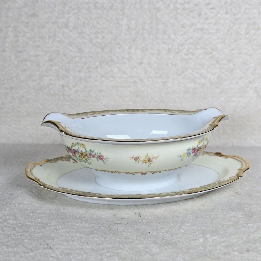 Vintage Noritake Leona Gravy Boat With Attached Underplate